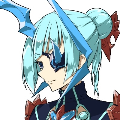 My avatar: an anime girl with blue hair and zora domain suit